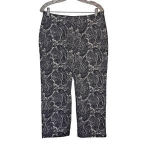 TALBOTS Heritage Navy Blue White Paisley Side Zip Crop Pants Size 10